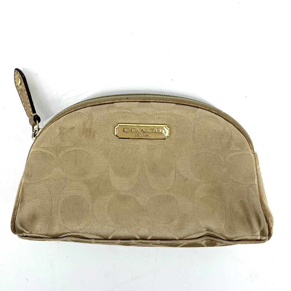 Coach Estee Lauder Gold Jacquard Semi Circle‎ Zip Make up Bag